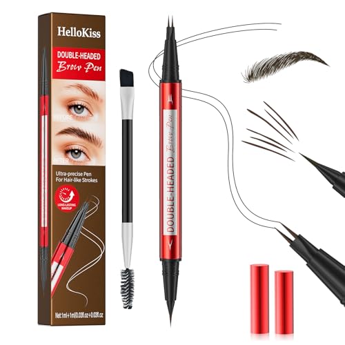 Eyebrow Pencil for Women - Microblading Eyebrow Pen with Dual-Ended Design featuring 2-Fork Tip & Fine Single Brush-Tip, Waterproof, Creates Natural Hair-Like Strokes, Long-Lasting Black Brown