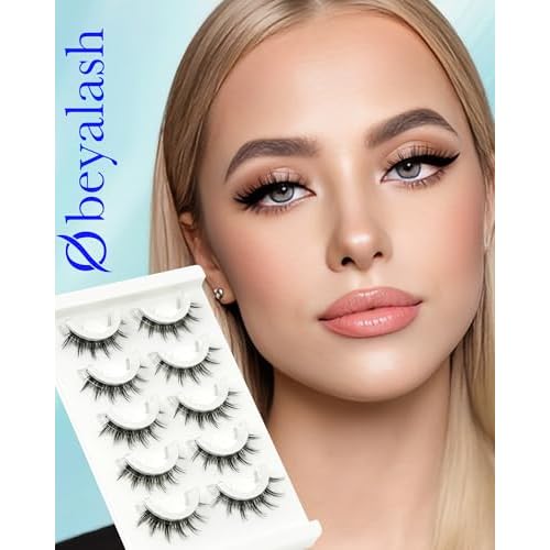 Obeyalash Self Adhesive Eyelashes Manga Look, Black Band & Black Adhesive, Waterproof Press on False Lashes,5 Pairs Natural Look Stick on False Eyelashes, Wispy Glueless Lashes with Tweezers (6D30)