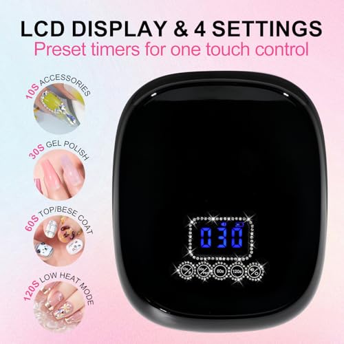 UV Light for Gel Nail, LIMEGIRL Cordless Nail Lamp with 1*Replaceable Lamp Beads, 4 Timer Settings & Touch Screen, Optional Mutes Mode & Power Control - Multifunctional Salon Use (Black)