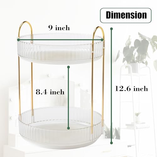 Rotating Makeup Organizer Countertop 2 Tier Lazy Susan Trays Clear Skincare Perfume Storage for Bathroom Counter Vanity, Transparent