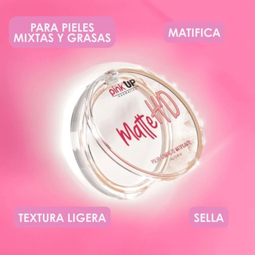 Pink Up | Matte HD |Compact Powder | Long-lasting matte finish | Controls shine on oily areas | Makeup | Setting powder | Lightweight translucent pressed powder | For combination skin | Model PKHD
