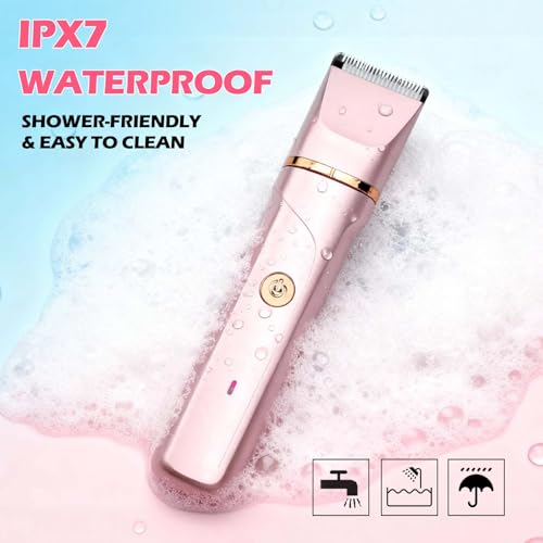 Bikini Trimmer for Women 2-in-1 Womens Electric Razor | Dual Ceramic Blades Electric Shaver for Sensitive Skin, Rechargeable, Waterproof IPX7 Pubic Hair Trimmer for Shower & Travel | Gift for Her