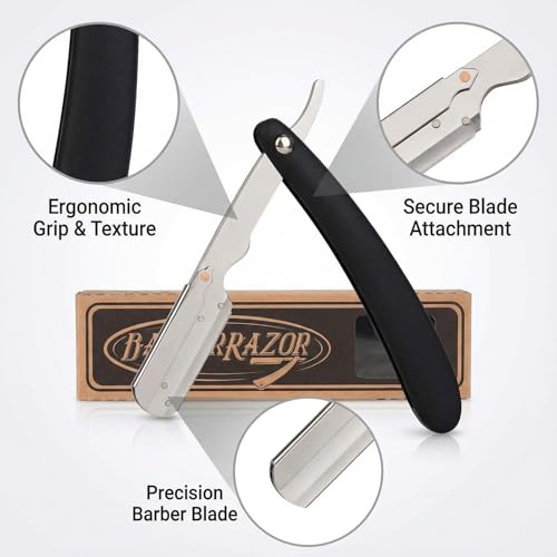 1 Set Razor for Men, Straight Safety Razor with 10 Razor Blades for Men, Single Blade Face Razor for Grooming (Black & Silver)
