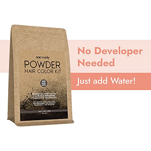 One N' Only Powder Hair Color Kit, Black, Permanent Color in Single Application, 100% Gray Hair Coverage without Lift, Just Add Water - No Developer Needed, Vegan and Cruelty Free