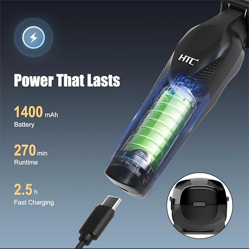 HTC Hair Trimmer with LED Display, Butterfly Wing Design, Precision Trimming with Durable Ceramic Blade for Salon-Grade Grooming£¨Black£©