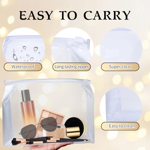 120 Pcs Mini Clear Makeup Bag 9.8 x 7.1 x 2.6 Inch Toiletry Organizer Pouches with 120 Labels Small PVC Waterproof Cosmetic Bags Transparent Zipper Bag for Organizing Women Travel Vacation Supplies