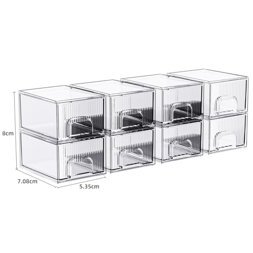 ZHIAI 8 Pack Clear Stackable Storage Drawer, Acrylic Drawer, Cosmetic Organizer, Plastic Organizer for Dresser, Under, Kitchen Cabinet, Pantry, Home Organization and Storage