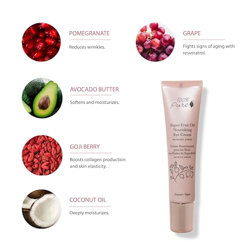 100% PURE Super Fruit Oil Nourishing Eye Cream, Anti-Aging Organic & Natural Hydration for Puffiness, Fine Lines, Under Eye Bags - 0.5 Fl Oz