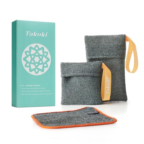 3-in-1 Exfoliating Set ? 2 Soap Saver Pouches (2 Sizes) + Dual-Textured Washcloth for Body & Face ? Eco-Friendly, Durable, Luxurious Spa Experience