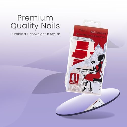 Allkem Press On Nails - Hot Red Glossy Extra Long Ballerina Multipack | 10 sizes - 100 pcs False Nails Full Cover Nail Kit with Glue