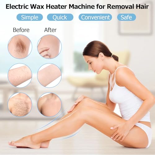 Non-Stick Hair Removal Wax Warmer with Adjustable Temperature - Large Professional Double Pot for Salon and Home Use, Includes 100 Wax Sticks