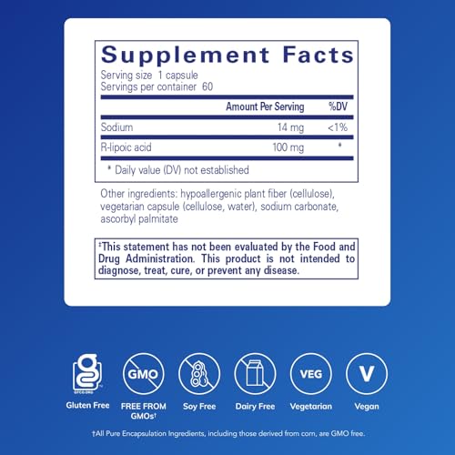 Pure Encapsulations R-Lipoic Acid (Stabilized) | Hypoallergenic Supplement with Enhanced Antioxidant Protection and Metabolic Support | 60 Capsules