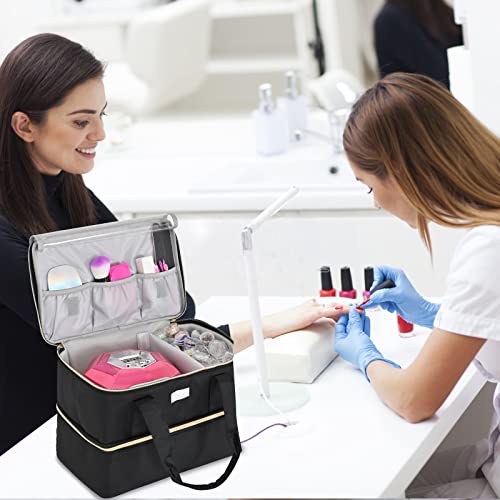Nail Polish Organizer,Double-Layer Nail Organizers and Storage,Nail Polish Carrying Case for 40 Bottles (15ml-0.5 fl.oz) and Nail Lamp,Portable Nail Polish Holder for Nail Supplies