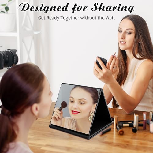 3 Way Foldable Full Length Mirror with Handle 31.89 x 11.22 Inches Leather Portable Camping Travel Hanging Folding Body Mirror for Makeup Dance Home Fitness Spa Hair Styling (Black)