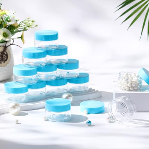 SATINIOR 100 Pcs Plastic Jars with Lids Small Containers Lids Wide Mouth Small Plastic Containers for Lotion Cream Rhinestones Body Butters Travel Storage(1 oz,Blue)