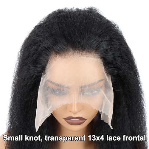 Kerriana Lace Frontal Kinky Straight Human Hair 16 Inch 13x4 Ear to Ear Transparent Kinky Frontal 13 by 4 Closure