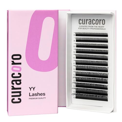 Curacoro YY Eyelashes Extensions - 2D Fans Volume Eyelashes, 0.05 D Curl 9mm Length, Full Fluffy Volume Look, Long Lasting & Easy Application