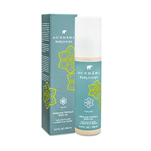 SUNDARI Neem and Triphala Body Oil - 3.4 Fl Oz, Nourishing Ayurvedic Formula, Deep Hydration, Skin Softening & Rejuvenation, All-Natural Ingredients
