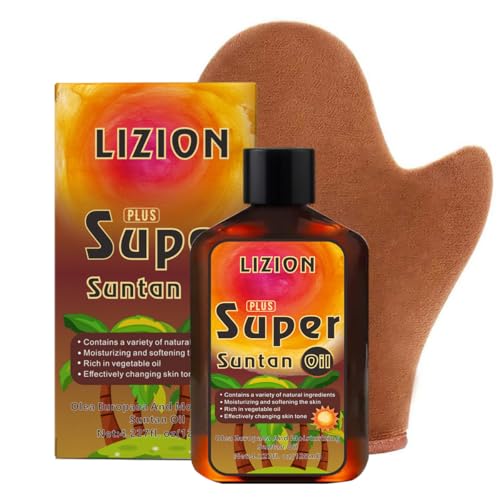 Self-Tanning Oil with Rosehip, Olive & Sweet Almond Oil - Moisturizing & Bronzing Tanning Oil for Face & Body, Natural Glow for Beach & Daily Use, Includes Applicator Mitt