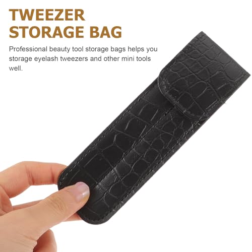 Angoily Leather Tweezers Case Eyelash Tweezer Storage Pouch Anti-Static Travel Holder for Beauty Nail Art and Eyelash Extensions 5.5 Inch