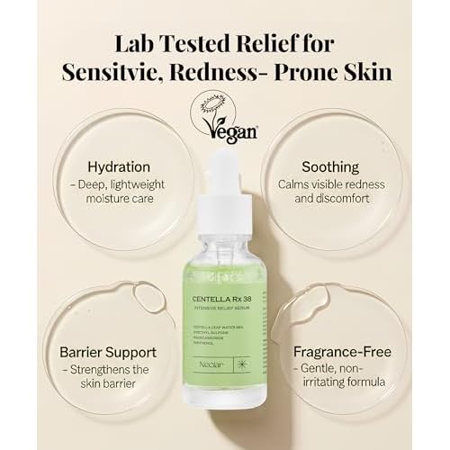 Centella Asiatica Serum Korean - Redness Corrector for Face - 38% Cica Leaf Water and Madecassoside - Ph Balanced - Barrier Support - Lightweight Calming - Rosacea Skincare Serum - Centella Ampoule