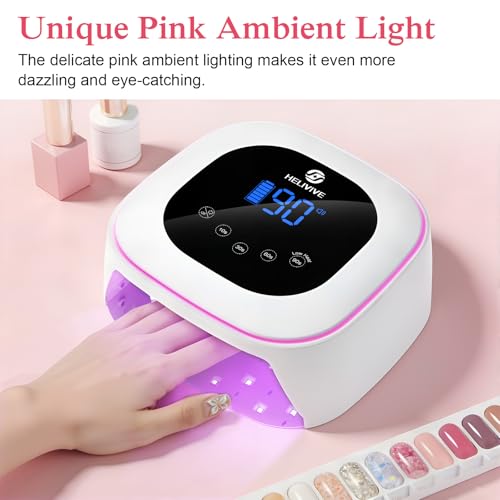 Cordless UV LED Nail Lamp, 80W Rechargeable Nail Dryer with 4 Timers, Atmosphere Light & Mirror Base, UV Light for All Gel Nails, Ideal for Training,Nail Art Practice,Home & Salon Use (White)