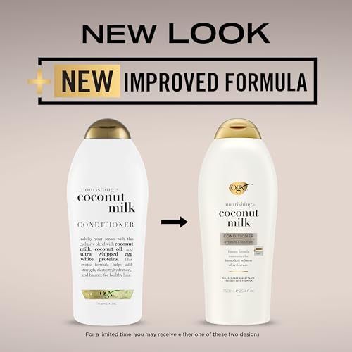 OGX Nourishing + Coconut Milk Moisturizing Conditioner for Strong & Healthy Hair, with Coconut Milk, Coconut Oil & Egg White Protein, Paraben-Free, Sulfate-Free Surfactants, 25.4 fl oz
