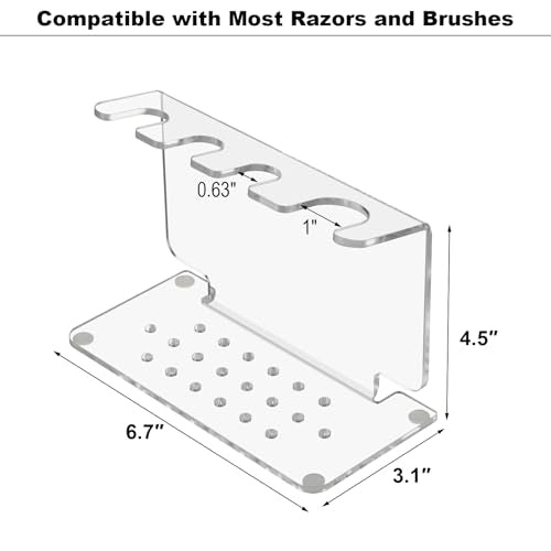Beautyflier Safety Razor Stand, Clear Acrylic Razor Holder and Shaving Brush Stand, Men's Travel Shaver Stand Compatible with Most Razors and Brushes, Holds 3 Razors and 1 Brush (Stand Only)