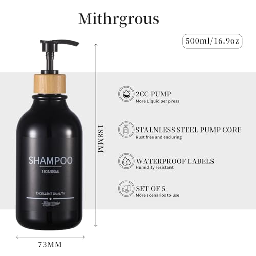 Shampoo and Conditioner Dispenser Bottles,5Pack Dispenser Bottles Refillable,16.9oz Shower Containers for Conditioner,(Black) Bathroom Shampoo Dispenser Set