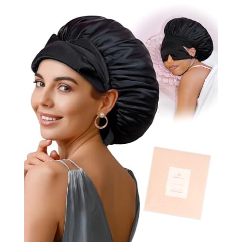 BONNET QUEEN Silk Bonnet for Sleeping Women Satin Bonnet Non Slip Hair Wrap for Curly Hair Night Sleep Cap with Eye Mask