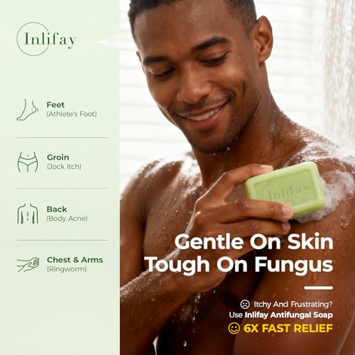 Inlifay Antifungal Soap Bar for Men: Anti Fungal Skin Soap for Athlete's Foot, Jock Itch, Ringworm - Tea Tree Fungus Soap for Active People Daily Body Cleansing