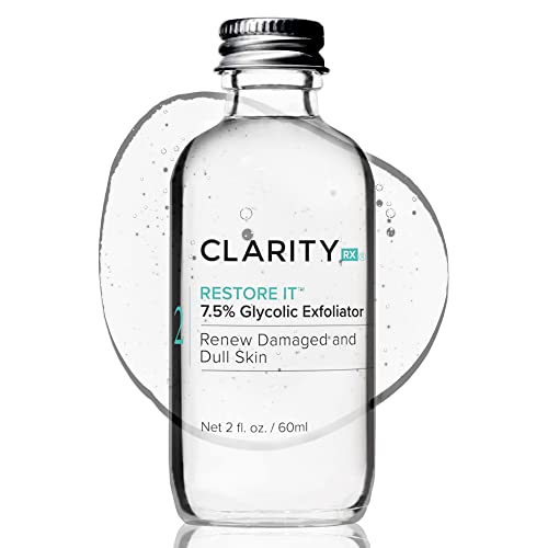 ClarityRx Restore It 7.5% Glycolic Acid Face Serum, Plant Based Exfoliating Treatment, Paraben Free, Natural Skin Care (2 fl oz)
