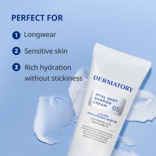 DERMATORY Hyal Shot Barrier Cream B5 (70ml) | Replenishing Daily Moisturizer for Sensitive Skin, 100-Hour Hydration, Irritant-Free, Improves and Smoothes Skin Texture, Non-Fragrance Formula