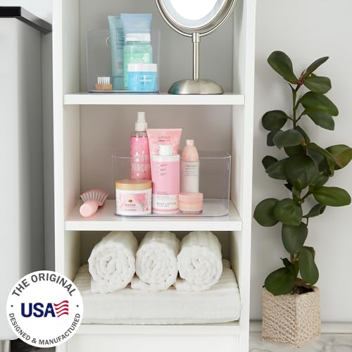 STORi Bliss 10" x 6" Clear Plastic Bin 3-Piece Bundle, 5-Compartment (1) & Open Compartment (2), Makeup Bins & Vanity Caddy, Made in USA