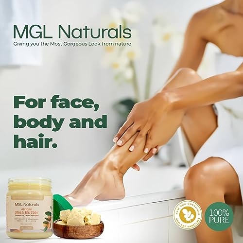 MGL Naturals Raw African Shea Butter Ivory 16oz, 100% Pure, and Unrefined. Nourish and moisturize hair and skin. Use alone or DIY recipes. From Ghana, West Africa. 16oz Jar