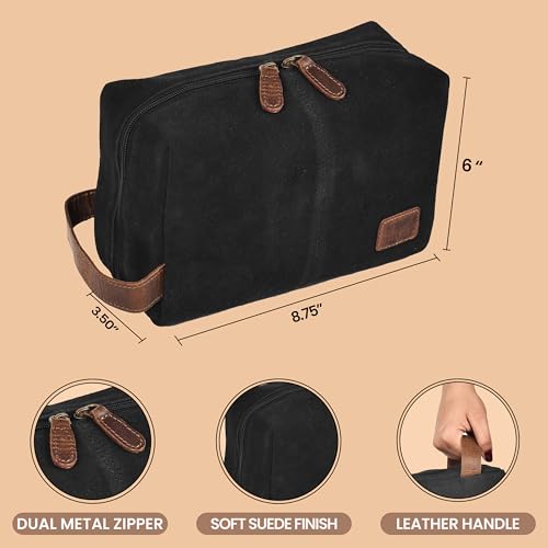 LEATHER VILLAGE Premium Leather Travel Toiletry Bag for Men & Women - Dopp Kit for Shaving & Bathroom Organizer for Travel & Daily Use - Black