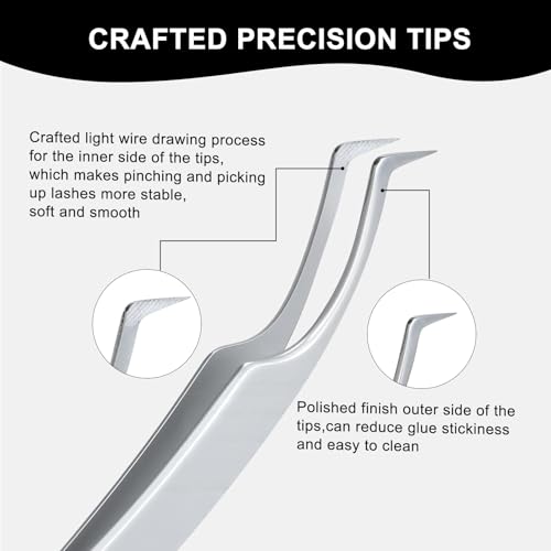 Ms.Queen Lash Tweezers for Eyelash Extensions, 5 Pcs Tweezers Set Professional Fine Tip Curved 45 Degree Lash Tweezers for Classic, Volume & Mega Volume Lashes - Ideal for Lash Artists