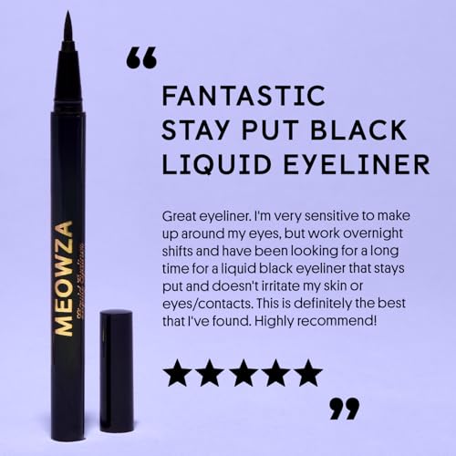 Winky Lux Meowza Liquid Eyeliner - Long Lasting Smudge Resistant Formula, Felt Tip Precision Applicator, True Black Eyeliner