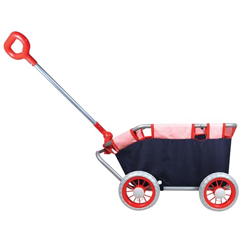 Lissi: Doll Pull Cart - Navy & Red - Foldable, Easy Push/Pull, Long Handle, Play-Transport-Hold-Store Dolls, Stuffed Animals & Plushies, Kids Ages 2+