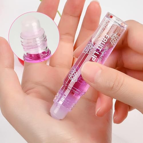 6PCS Roll-On Lip Oil Set,Fruit Flavored Lip Gloss Set,Long Lasting Moisturizing Lip Balm,Transparent Lip Gloss Glossy Lip Make-up,Best Gift
