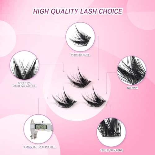 Lash Clusters Wispy 280pcs, 9-16mm Mixed Length Individual Lash Extensions, DIY Natural Volume Lashes with Soft Thin Band
