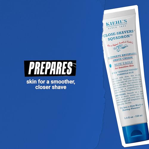 Kiehl's Ultimate Brushless Shave Cream Blue Eagle, Unscented for Sensitive Skin, with Aloe Vera to Soothe & Hydrate, Minimizes Irritation, Fragrance-free, Paraben-free - 5 fl oz
