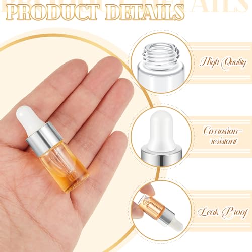 100 Pcs Mini Glass Oil Dropper Bottle Bulk, 3 ml Sliver Clear Essential Small Empty Bottles Sample Containers Perfume Liquid Vials with Cap for Traveling