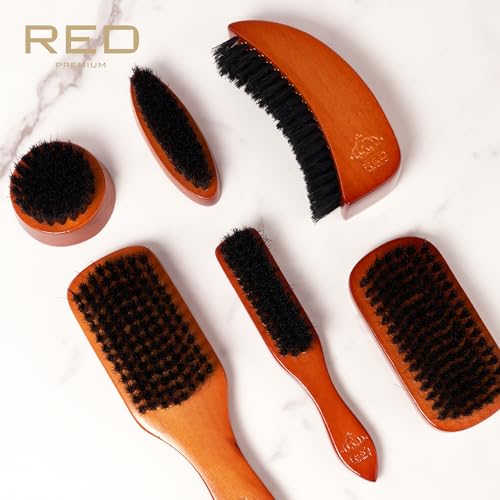 Red by Kiss Beard Brush with 100% Natural Boar Bristles for Men, Premium Wooden Brush, Beards Mustaches Grooming Shaving Comb, Tame and Soften Facial Hair (Round Mini)