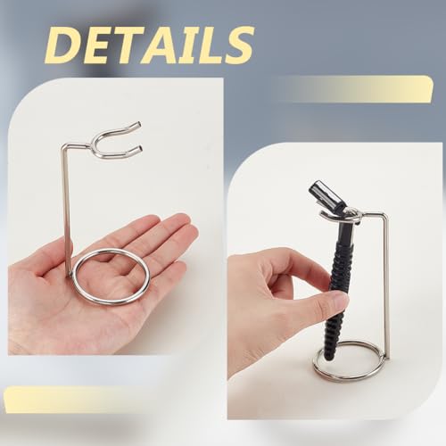 AHANDMAKER 2 Pack Stainless Steel Safety Razor Stand for Razors and Brushes 2x4.8in Heavy Duty Razor Holder Shaving Brush Organizer for Bathroom Travel Fathers Day Christmas Gifts Accessories