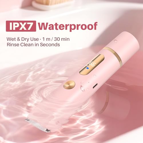 2025 Upgraded Bikini Trimmer for Women, Dual-Head Shaver with LCD Display, Ceramic-Blade Pubic Hair Trimmer, IPX7 Waterproof Wet & Dry Shower Shaver, Travel-Ready Gift Pouch(Pink)