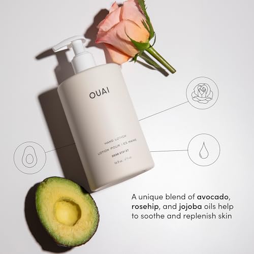 OUAI Hand Lotion - Daily, Lightweight, Hydrating Lotion for Dry Skin - Made with Avocado, Rosehip and Jojoba Oil to Lock in Moisture - Never Greasy (16 Fl Oz) (Pack of 2)
