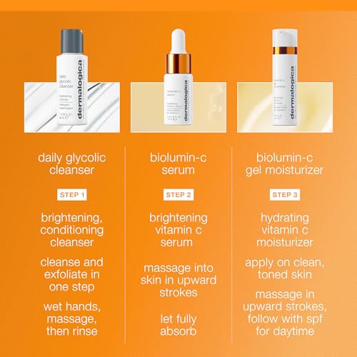 Dermalogica Daily Brightness Boosters Facial Skin Care Kit - Contains BioLumin-C Serum (0.3 oz), BioLumin-C Gel Moisturizer (0.5 oz), and Daily Glycolic Cleanser (1 oz)