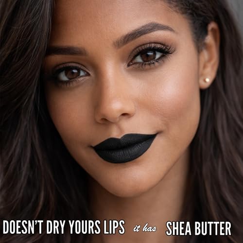 Long Lasting Lipstick with Lip Liner Combo | Waterproof & Transfer-Proof | Comfortable Hydrating with Shea Butter | Bold Pigment Matte Color Lip Stain | Talc-Free & Vegan Product that Performs | Black