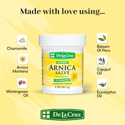 De La Cruz Arnica Salve - Foot Cream for Dry Cracked Heels and Feet - Moisturizing Hand Salve for Dried Hands - 24 Hour Moisture Foot Cream for Dry Cracked Feet and Rough Skin - (2 Ounces)